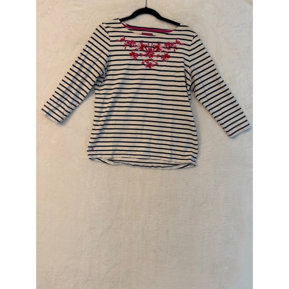 Joules Harbour Embroidered Floral Stripe Top Cream Navy Pink US 10 200468‎